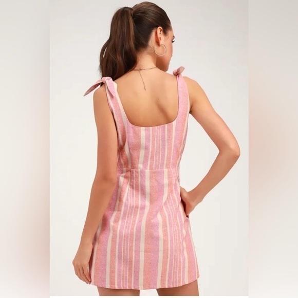 Lulu’s Brooklin Pink Multi Striped Button Front Mini Dress - Picture 2 of 8